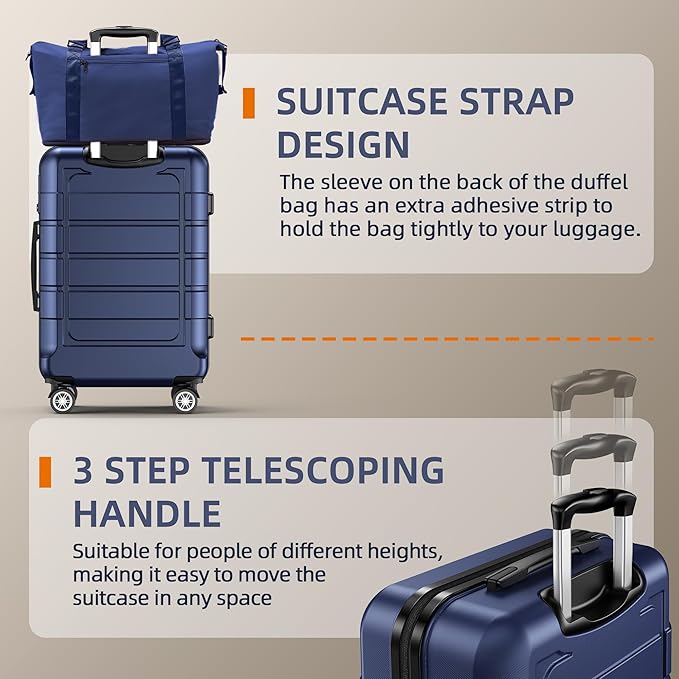 SHOWKOO Luggage Sets Expandable PC+ABS Durable Suitcase Double Wheels TSA Lock 5pcs Blue