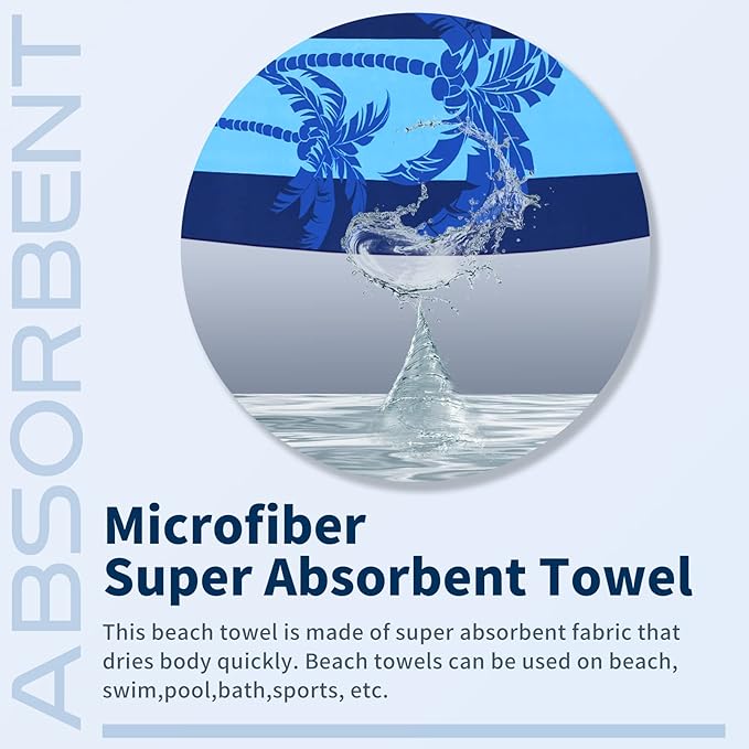 6 Pack Lightweight Thin Beach Towel Oversized 71"x32" Big Extra Large Microfiber Sand Free Towels for Adult Quick Dry Travel Camping Beach Accessories Gift Turtles Tie Dye Coconut Tree Mandala Stripe