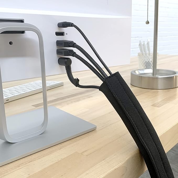 Hook and Loop Cable Sleeve by Wrap-It Storage - 120" x 4.5" Black - Cut to Size Cord Organizer and Cable Protector for Desk, TV Cord Management to Hide and Cover Wire and Extension Cords