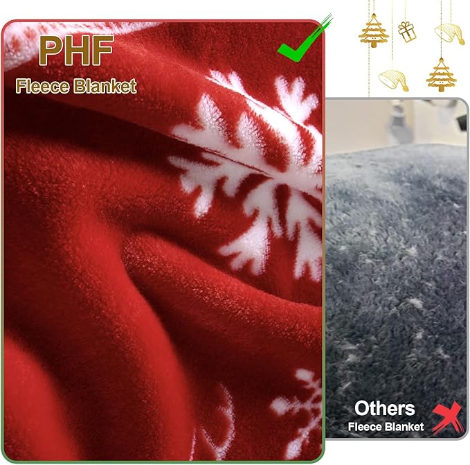 PHF Printed Fleece Blanket Queen Size, No Shed No Pilling Ultra Soft Plush Cozy Xmas Prints Theme Home Décor Flannel Blanket for Bed, Sofa, Couch and Gift, 90 "x 90", Reindeer and Trees, Red