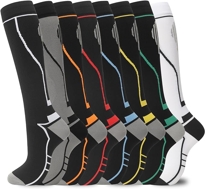 Compression Socks for Women Men Circulation Knee High 8 Pairs for Nurses, Running, Travel, Athletic