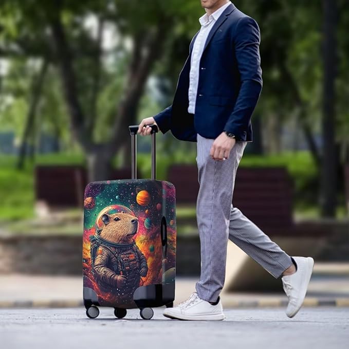 Cute Capybara Suitcase Cover Fit 30-32 Inch Anti-Scratch Washable Spandex Travel Luggage Covers for Suitcase Solar System Planet Travel Essential Baggage Case Protector