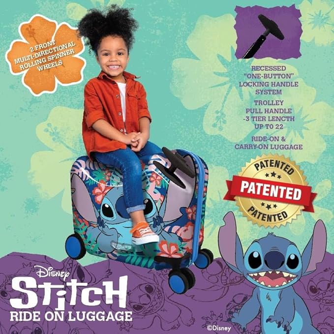 Fast Forward Ride-On 18"" Suitcase For Kids/Tow-Along Toddler Carry-On Luggage With Wheels (Princess), Large