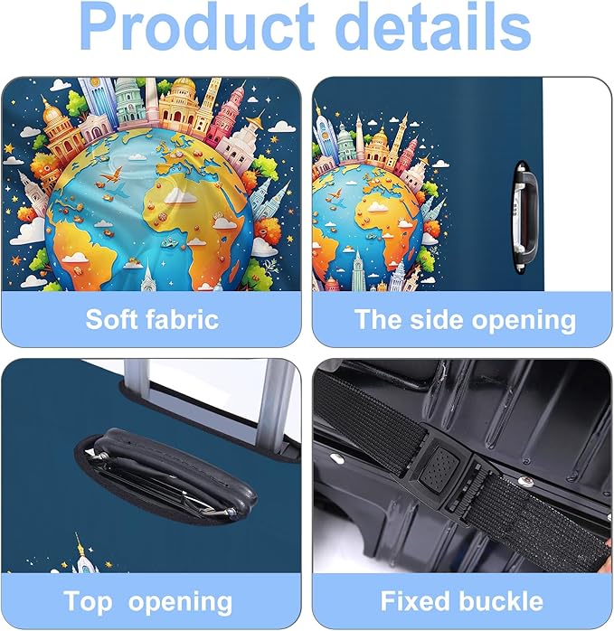 Luggage Cover Washable Suitcase Protector Anti-Scratch,Stretchable Fit for 20-34Inch Luggage Durable Travel Bag Cover with Zipper Closure (Earth, L(fits 28-30Inch suitcase))
