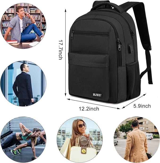 School Backpack for Teen Boys & College Students - 17.3 Inch Laptop Backpack, Ergonomic Anti-Theft Bookbag with USB Charging Port for High School, University, Black