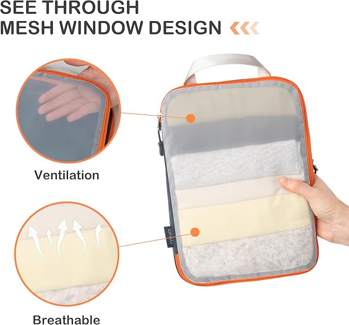 Cipway Compression Packing Cubes, See Through Mesh Luggage Organizer Bags, Travel Essentials for Carry on Suitcase with Laundry Bag and Clear Toiletries Bag（6Pcs,Grey）
