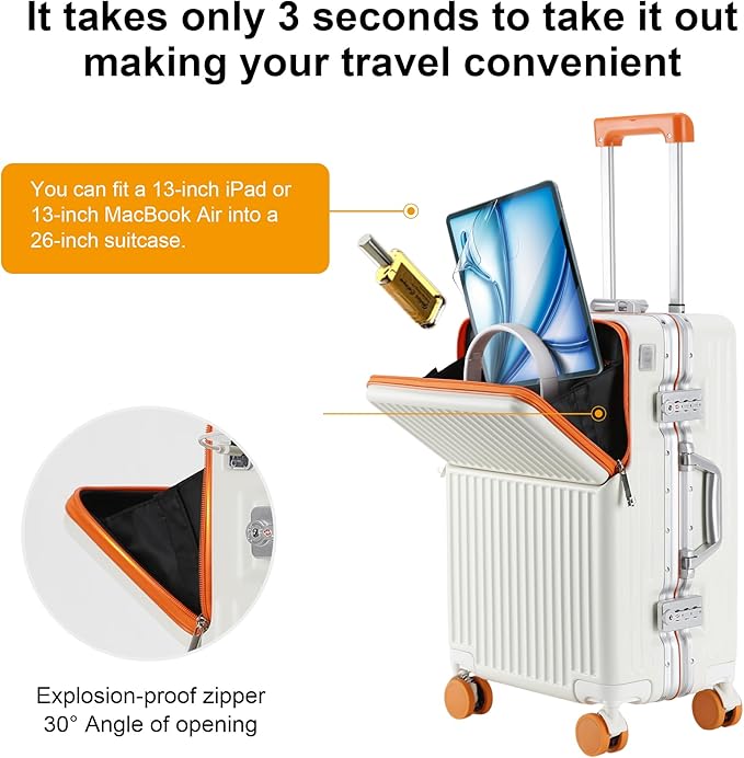 Hard Shell Luggage 26 Inch Travel Luggage, Carry-On Luggage Spinner TSA with Lid, PC+ABS Aluminum Frame，Lightweight Travel Luggage 20'' 24'' 26'' Carry-On (orange, 26 inch)