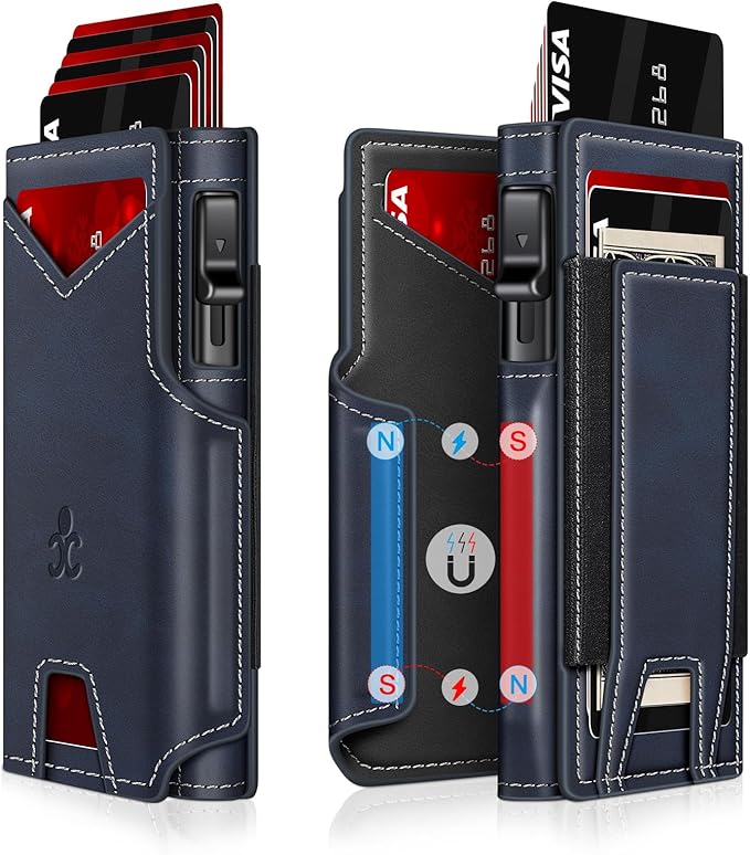 Wallet for Men Wallet with Slim Pop Up Card Holder 9-13 Cards, Bifold Minimalist Smart Wallet RFID Blocking Credit Card Holder with ID Window & Stretchable Cash Slot Compact Metal Aluminum Card Case