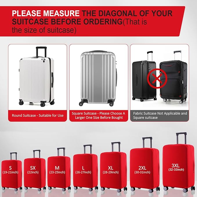 Travel Luggage Cover Suitcase Protector Scratch-Resistant Fit 19-31 Inch Suitcase, Not Included Suitcase (Red, SX(22-23 inch))