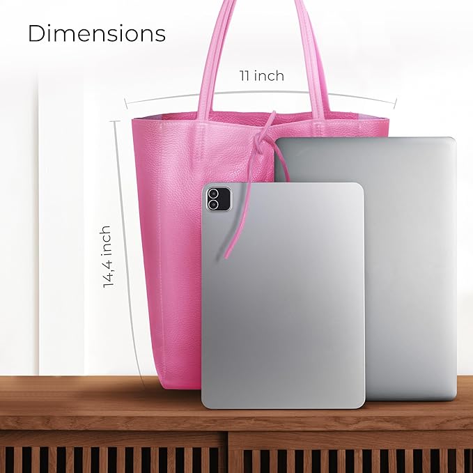 Italian Calf Leather Tote for Women with Zipper, Inner Pocket & Flat Base | Soft Unlined Shopper for Work & Travel