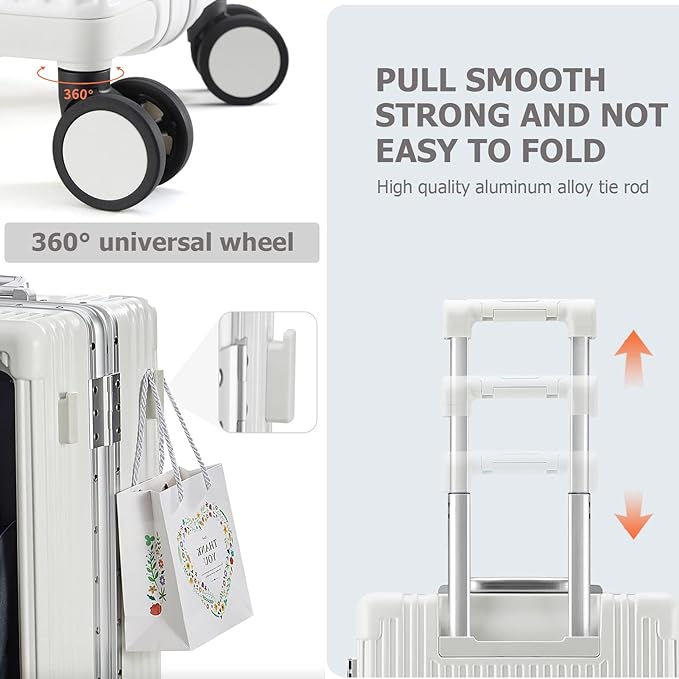 feilario 24in Aluminium Frame PC Hard Shell Spinner Wheels Luggage, Built-In TSA lock Carry on Suitcase, with Cup Holder, USB Port, Phone Holder