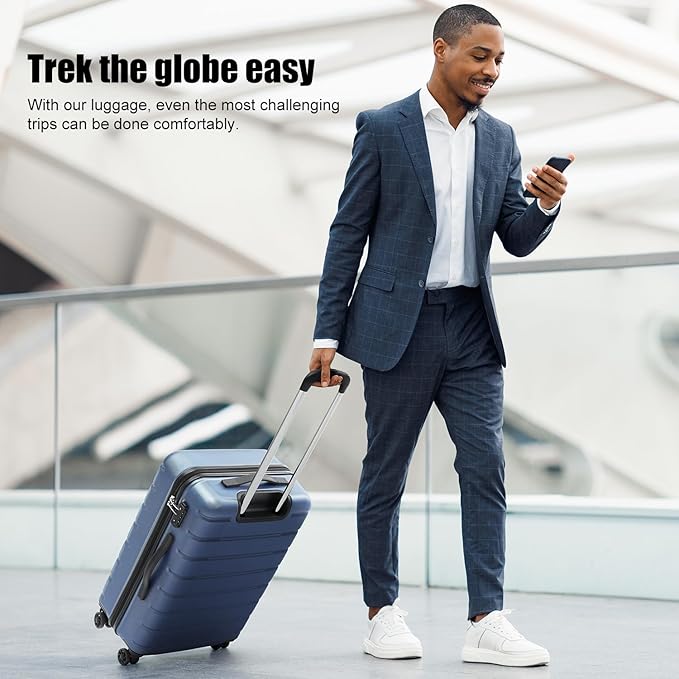 Coolife Luggage Suitcase Carry-on Spinner TSA Lock USB Port Expandable (only 28’’) Lightweight Hardside Luggage (Ice Blue, L(28in))