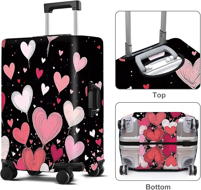 Luggage Cover Washable Suitcase Protector Anti-Scratch,Stretchable Fit for 20-34Inch Luggage Durable Travel Bag Cover with Zipper Closure (Heart-2, L(fits 28-30Inch suitcase))