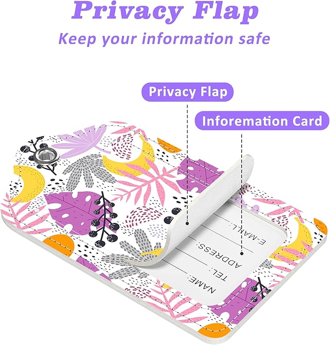 Tropical Plants Leaves Fruits Luggage Tags 2PCS PU Leather Suitcases Tag with Stainless Steel Loop and Privacy Name Address Cover Label Card for Women Men Travel