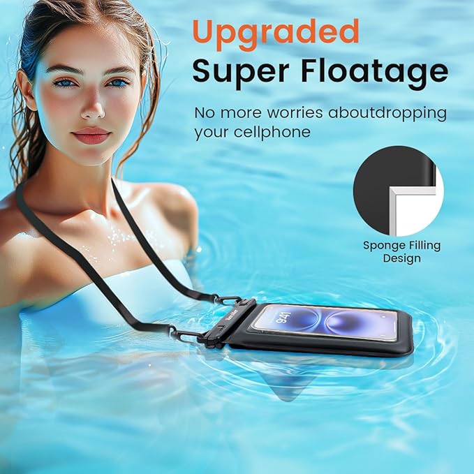[Floatable 2 Pack Floating Waterproof Phone Pouch Case Up to 8.5", IPX8 Waterproof Phone Double Bag, Dry Bag for iPhone 16 15 14 13 Pro Max Galaxy S24+ S23, Beach Cruise Ship Essentials