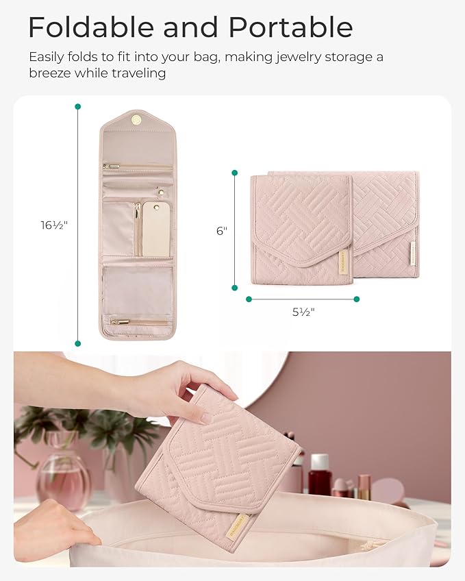 BAGSMART Travel Jewelry Organizer Case Foldable Jewelry Roll for Journey Rings, Necklaces, Earrings, Bracelets, Mini, Black