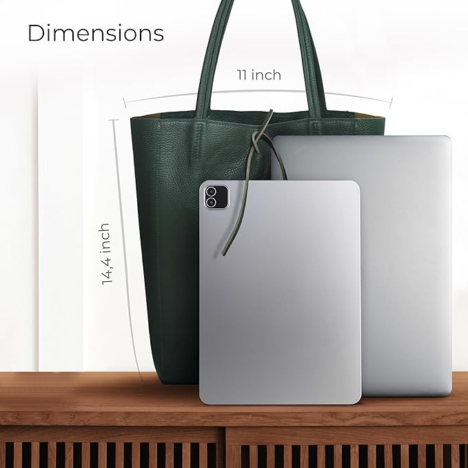 Italian Calf Leather Tote for Women with Zipper, Inner Pocket & Flat Base | Soft Unlined Shopper for Work & Travel