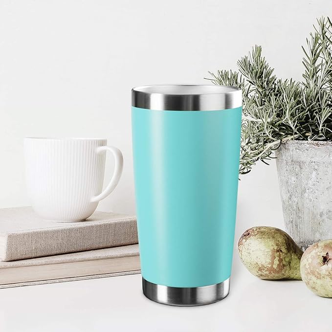 20oz Tumbler Bulk Stainless Steel Vacuum Insulated Tumblers with Lid Double Wall Travel Mug, Powder Coated Coffee Cup, Suitable for Ice Drinks and Hot Beverage (Light blue 6pack)