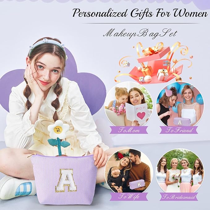 YOOLIFE Personalized Friend Birthday Gifts - 2 Pieces Makeup Bag Cosmetic Bags for Women Travel Makeup Bag Make up Bag with Small Makeup Bag Wedding Bridesmaid Gifts Teacher Gifts for Women Letter H