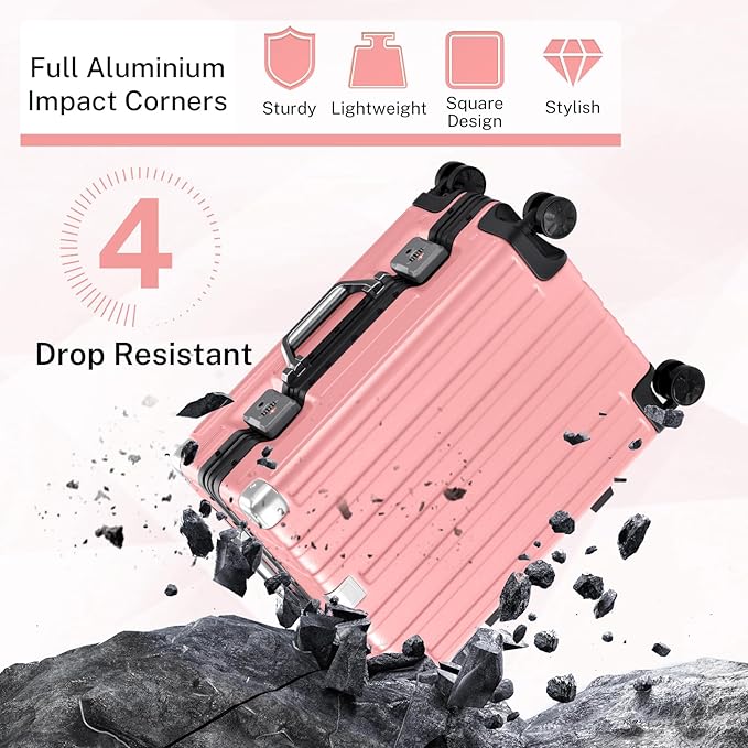 Krute Carry On Luggage 20 inch Aluminum Frame Suitcase with Spinner Wheels No Zipper Hardshell PC+ABS Luggages TSA Lock Zipperless Suitcases