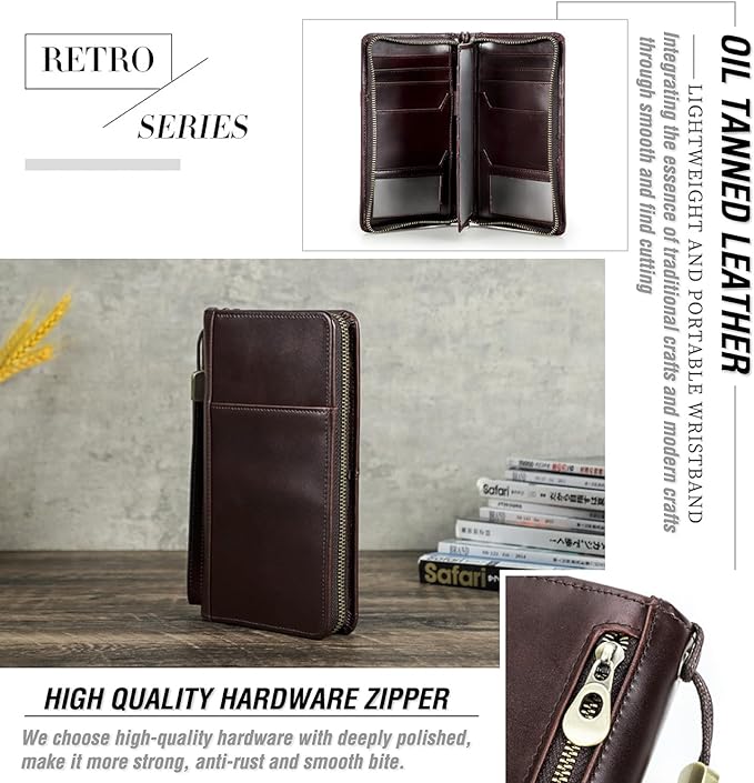 Top Grain Leather Travel Passport Wallet Holder for Man & Woman, Handmade with Three-Layer for 4 Passports & Multi Cards, RFID Blocking Large Capacity for Cards/Passports/Tickets, Coffee
