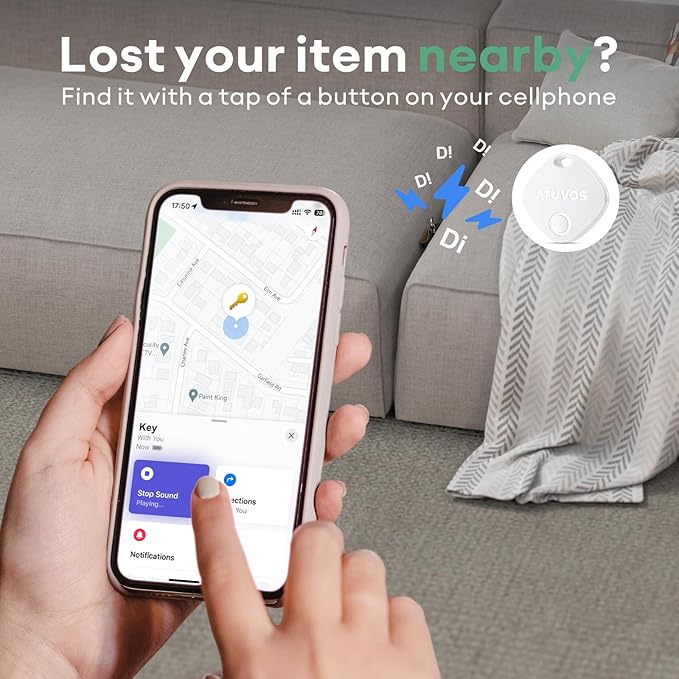 ATUVOS Air Tracker Tag-1 Pack, Bluetooth Luggage Tracker Works with Apple Find My APP (iOS Only, Not for Android), Keys Finder and Item Locator for Luggage, Backpack, Suitcases, Replaceable Battery