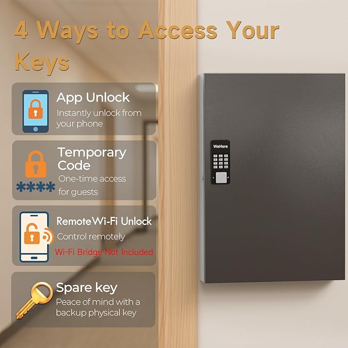 192 Key Cabinet Organizer,Metal Key Lock Box Wall Mount use OTP Technology Unlock,Fixed Password/Bluetooth/OTP Share Half-Remote Unlock,Security Lockbox for Key Management Hook & Storage