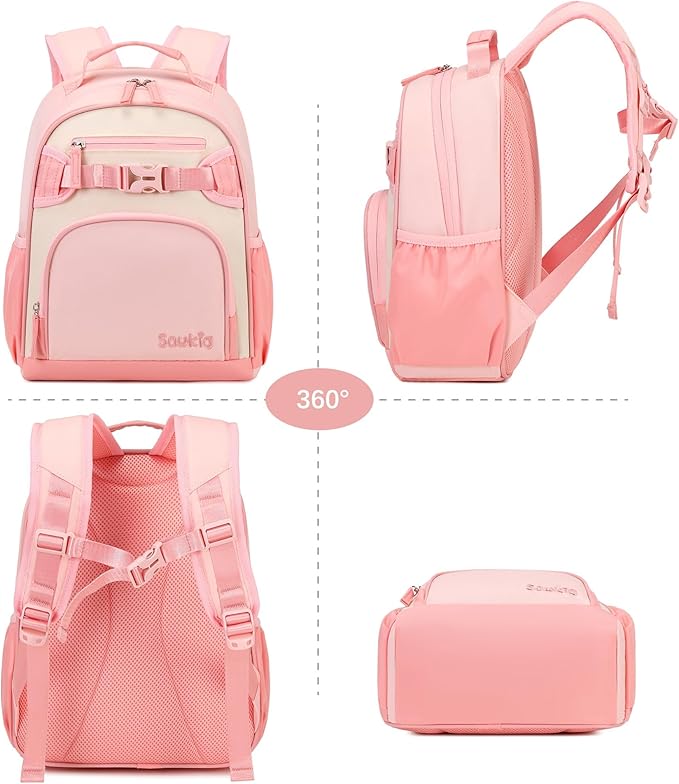 Lightweight Cute Kids Backpack for School Kindergarten Elementary Backpacks for Gilrs ages 6-8-10 (Blush Cream Coral)
