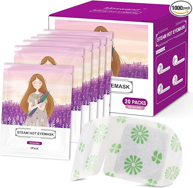 20 Packs Steam Eye Mask, Lavender Steam Eye Masks Disposable, Self-Heating Relief Heated Eye Mask for Fatigue, Perfect for Home, Sleep, Spa & Travel