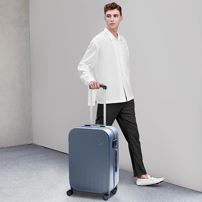 mixi Hardside PC Suitcase 24 Inch Checked Luggage Spinner Wheels TSA with Cover, Sapphire Blue