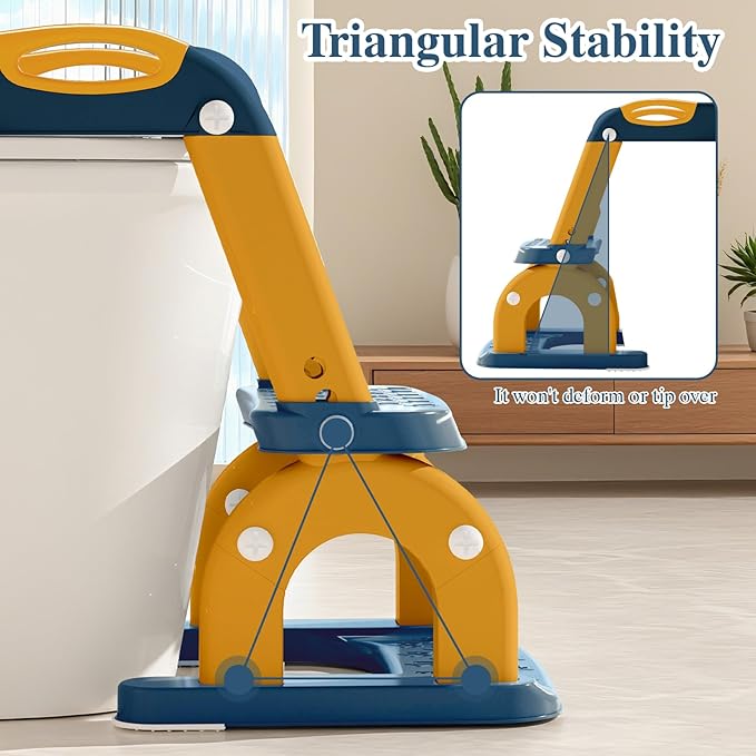 Potty Training Seat for Toddlers, Adjustable Height 2-in-1 Potty Training Toilet Ladder for Kids Boys Girls with Splash Guard, Waterproof Cushion, Anti-Slip Pad Step Stoo - Dark Blue