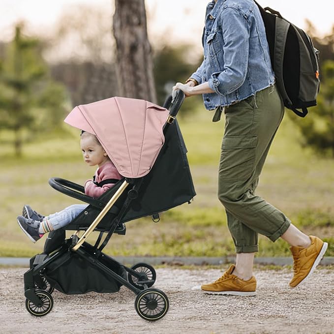 Lightweight Baby Stroller,Ultra Compact & Airplane-Friendly Travel Stroller, One-Handed Folding for Toddler, Only 13lbs,with Sleep Shade, Oversize Basket (Gray)