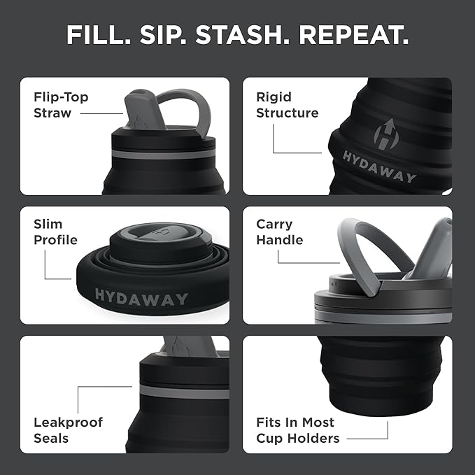 HYDAWAY 17oz Collapsible Water Bottle - BPA-Free, Leakproof, Lightweight, and Space-Saving - Perfect for Travel, Hiking, and Everyday Hydration