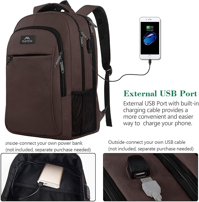 MATEIN Laptop Backpack, Extra Large TSA Friendly 17.3 Inch Travel Computer Backpack with USB Charging Port, Anti Theft Carry On Flight Approved Business Work College Backpack Bag for Men Women, Brown