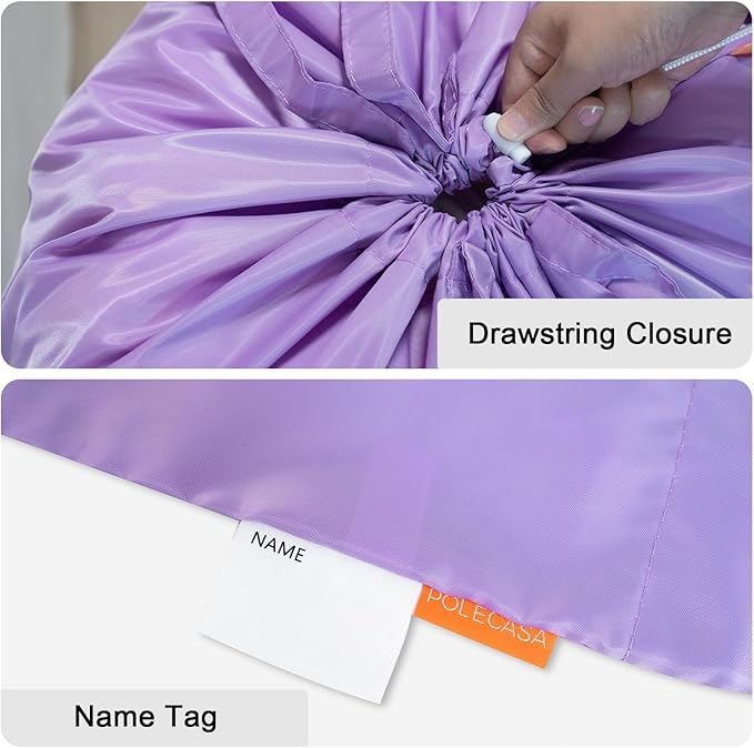Polecasa Heavy Duty Large Laundry Bag with 130gsm Tear Resistant Fabric and Handles, Easy to Carry Durable Dirty Clothes Drawstring Bag, Perfect for College Dorm, Travel, 28”x36”,Purple