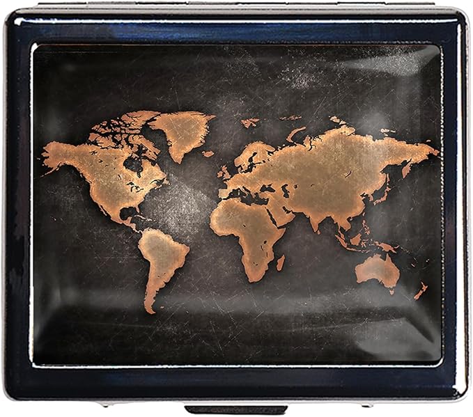 Silver Vintage Pill Box 7 Day Metal Pill Box with Mirror and 8 Compartments Cute Travel Pill Organizer for Purse (Vintage World Map)