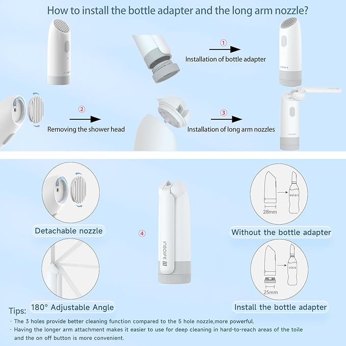 Portable Bidet|High Pressure Travel Bidets Electric Portable Bidet for Women Men Hygiene Cleaning | Soothing Postpartum Care | Hemorrhoid Perineal Care| Travel Bidets Portable
