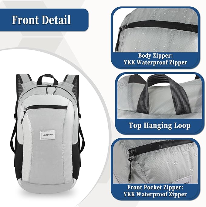 Hiking Daypack - Lightweight & Water-Resistant Portable Backpack for Travel, Camping, Outdoor Adventures(20L, grey)