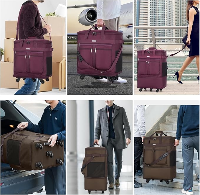 MILADA Expandable Luggage Bags for Travel Foldable Suitcase with Wheels Collapsible Rolling Travel Duffle Bag Lightweight Large Suitcases without Telescoping Handle, Purple