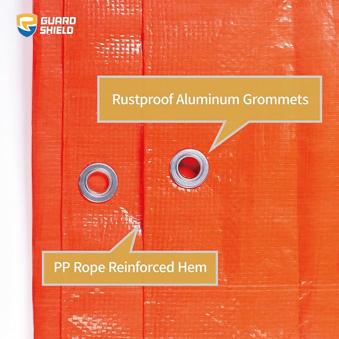 GUARD SHIELD Orange Tarp 12x12 Feet Tarps High Visibility Outdoor Poly Cover Lightweight 6mil