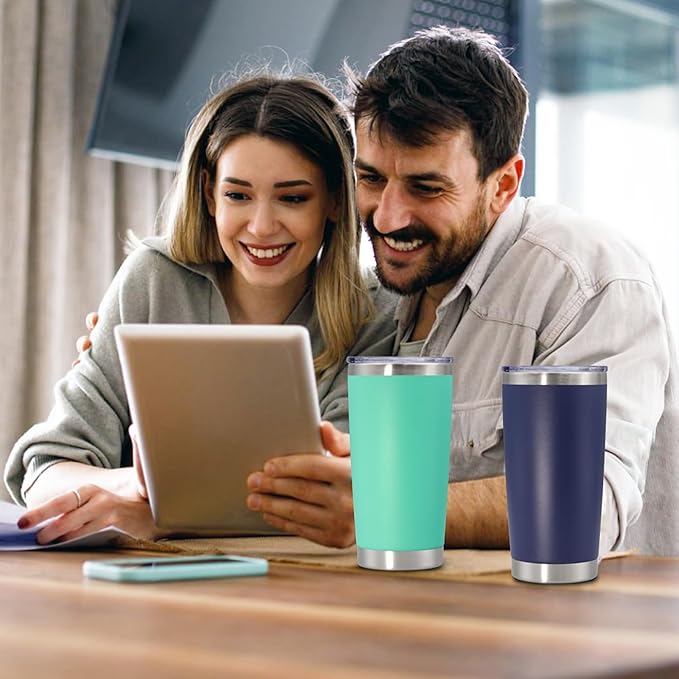 20 oz Tumbler with lid Double Wall Vacuum Insulated Tumblers Stainless Steel Coffee Mug Travel Coffee Tumbler Powder Coated Tumbler Cup Keep Hot&Cold - (Navy 6 Pack)