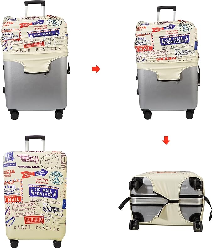 WUJIAONIAO Travel Luggage Cover Baggage Suitcase Cover Protector Skins 18-32 Inch (Stamp pattern A13, L (for 25-28 inch luggage))