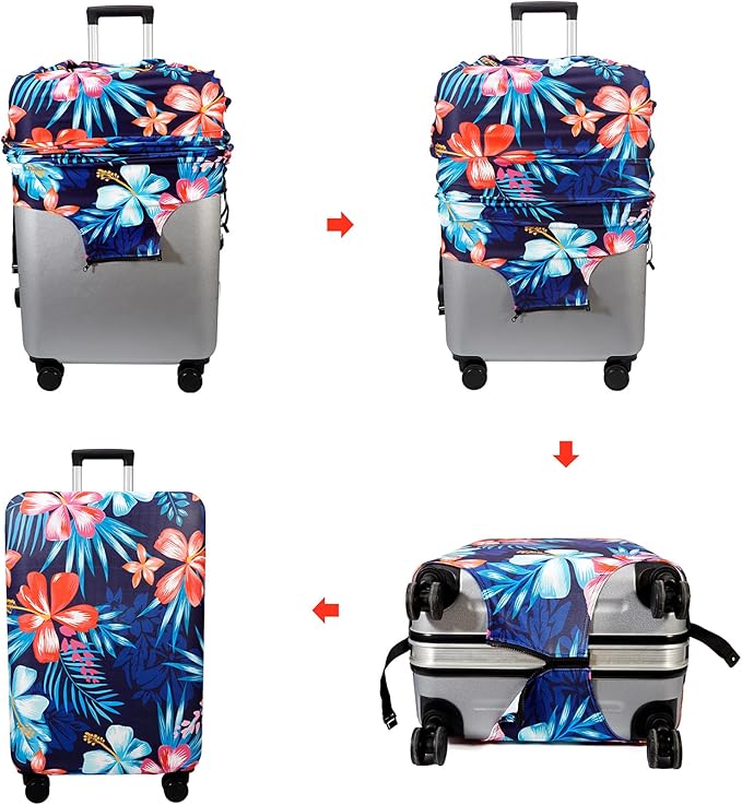 WUJIAONIAO Travel Luggage Cover Baggage Suitcase Cover Protector Skins 18-32 Inch (Flower, S (for 18-20 inch luggage))