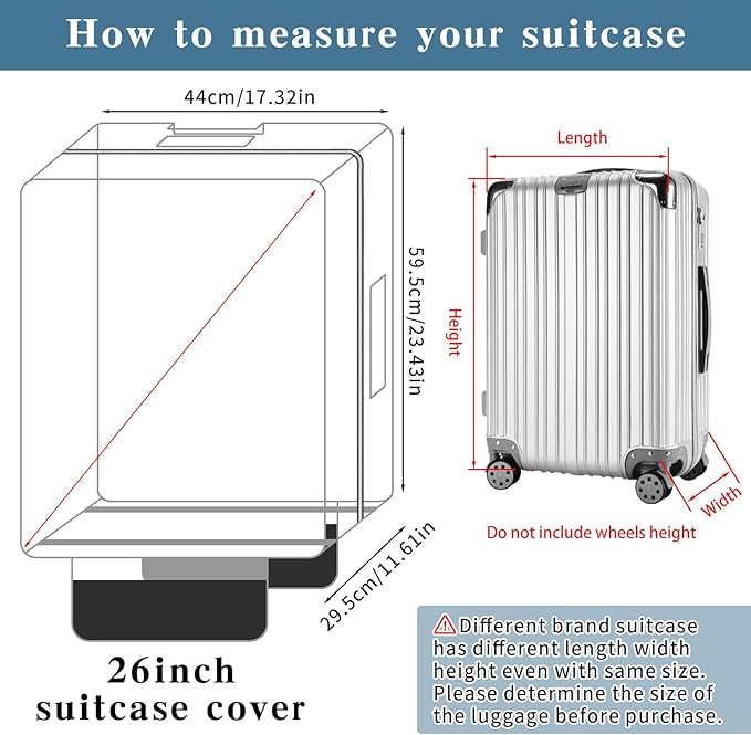 Yotako Upgraded Zippered Clear PVC Suitcase Cover, 26 Inch Luggage Covers for Suitcase Luggage Protector Cover 26''
