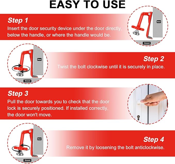 Portable Door Stopper Door Lock for Travel Anti Theft Door Blocker, Security Door Stoppers for Bottom of Door, No Drill Safety Doors Stopper Hotel Door Locks for Travelers Security (White)