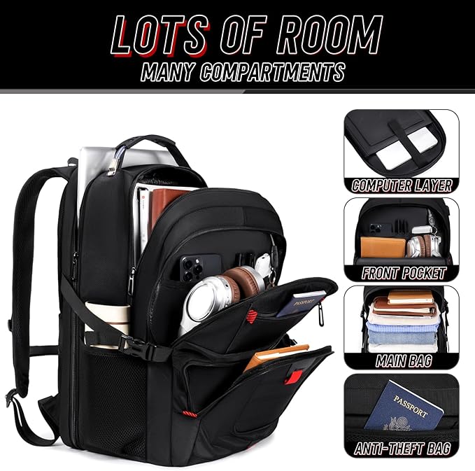 Z-MGKISS Travel Backpack, 50L Extra Large Travel Laptop Backpack, Travel Backpack for Men Women with TSA Airline Approved Bussiness Backpack, Black