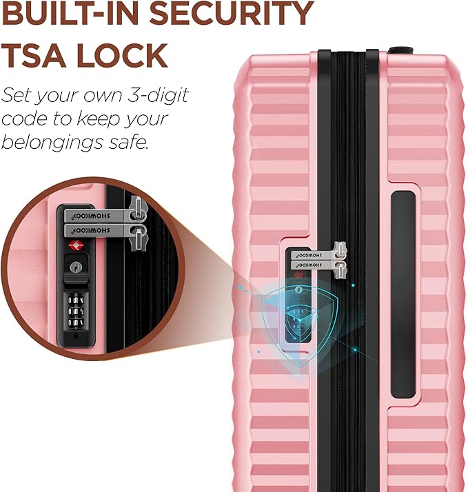 SHOWKOO Suitcase Hardside Expandable Luggage Set, Suitcase with Double Spinner Wheels TSA Lock 3 Piece Set Pink (DB/TB/24in)
