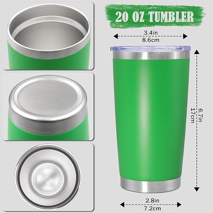 20 oz Tumbler Coffee Tavel Tumblers Bulk with Lid Stainless Steel Double Wall Vacuum Insulated Mug Powder Coated Cups fit Car Cupholder for Hot and Cold - Green, 8Pack