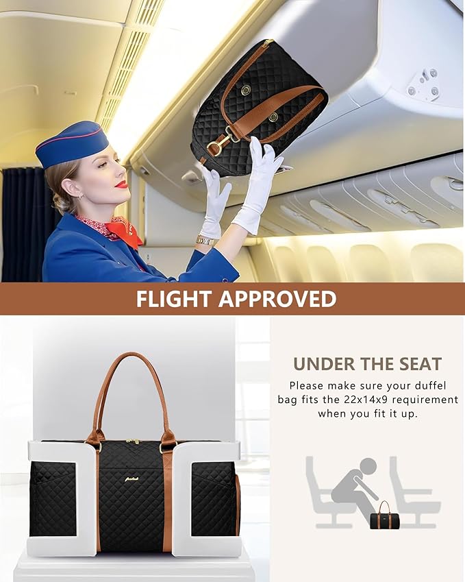 Women Duffle Weekender Travel Bag: Large Duffel Bags with Shoe Compartment Carry On Overnight Tote with Wet Pocket Traveling Weekend Gym Yoga Hospital Bag for Womens Black Brown