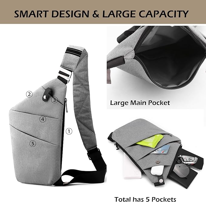 Anti Theft Crossbody Bags for Women Men, Multi-Pocket Shoulder Bag, Slim Sling Purse with 2 RFID Blocking Card (Right Shoulder-Pink Purple)